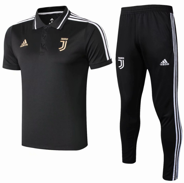 Juventus 2019/20 Black Polo Shirts + Pants Suit